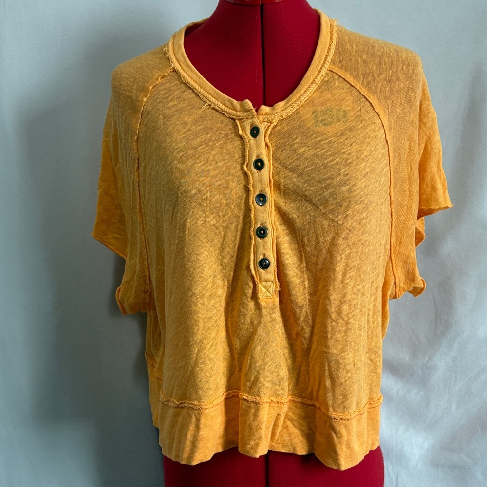 We The Free Short Sleeve Henley Tee in Mustard Yellow